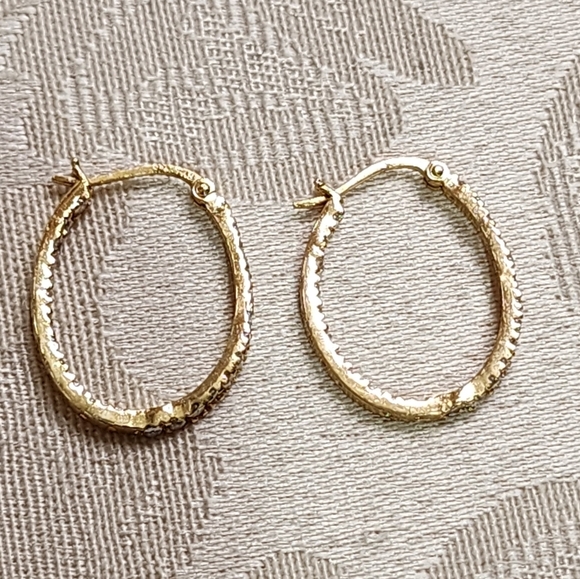 Vintage 90s Sterling Silver 925 Gold Plated  Textured Hoop Earrings - Picture 4 of 12